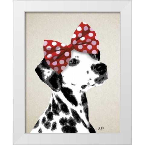 Dalmatian With Red Bow White Modern Wood Framed Art Print by Fab Funky