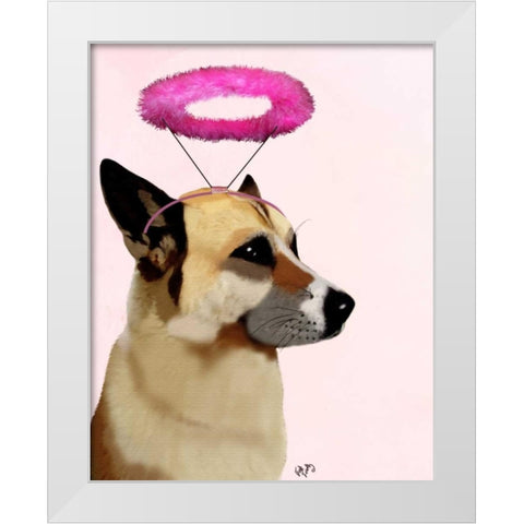 Dog with Pink Halo White Modern Wood Framed Art Print by Fab Funky