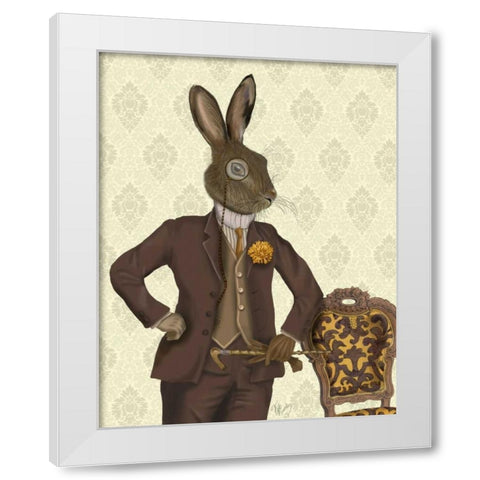 Dapper Hare White Modern Wood Framed Art Print by Fab Funky