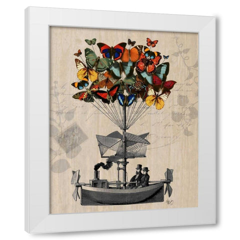 Butterfly Airship White Modern Wood Framed Art Print by Fab Funky