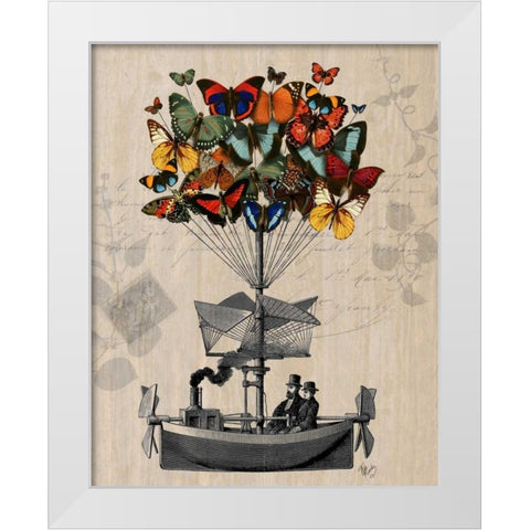 Butterfly Airship White Modern Wood Framed Art Print by Fab Funky