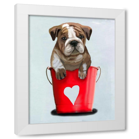 Bulldog Bucket Of Love Red White Modern Wood Framed Art Print by Fab Funky