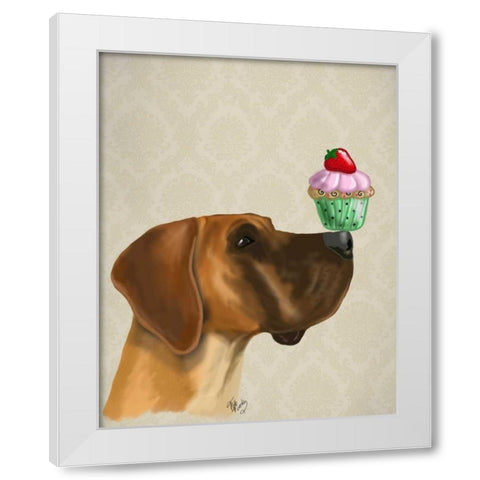 Great Dane and Cupcake White Modern Wood Framed Art Print by Fab Funky