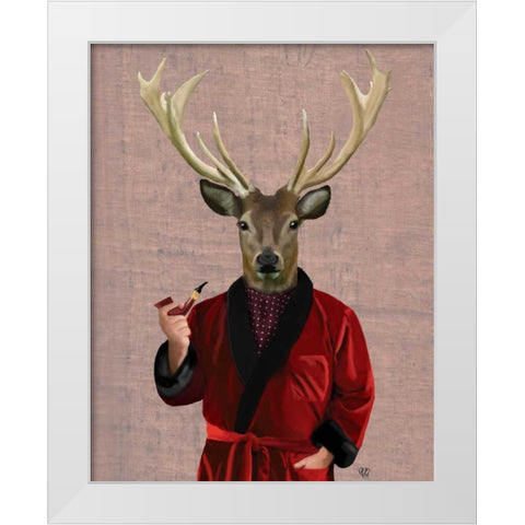 Deer in Smoking Jacket White Modern Wood Framed Art Print by Fab Funky