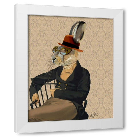 Horatio Hare on Chair White Modern Wood Framed Art Print by Fab Funky