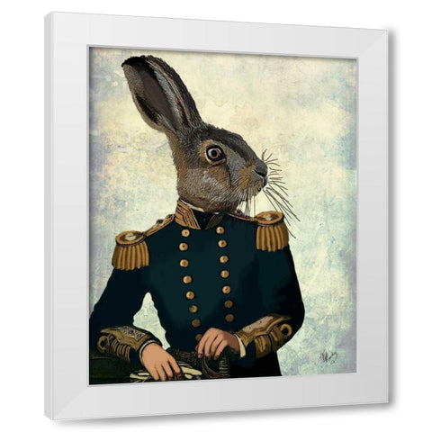 Lieutenant Hare White Modern Wood Framed Art Print by Fab Funky