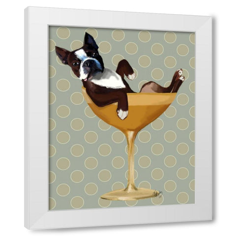 Boston Terrier in Cocktail Glass White Modern Wood Framed Art Print by Fab Funky