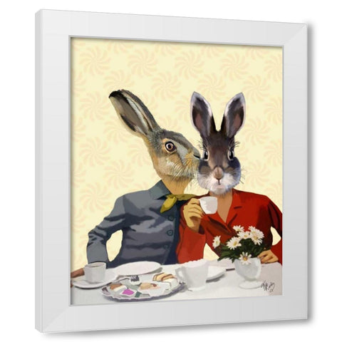 Ladies Gossiping White Modern Wood Framed Art Print by Fab Funky