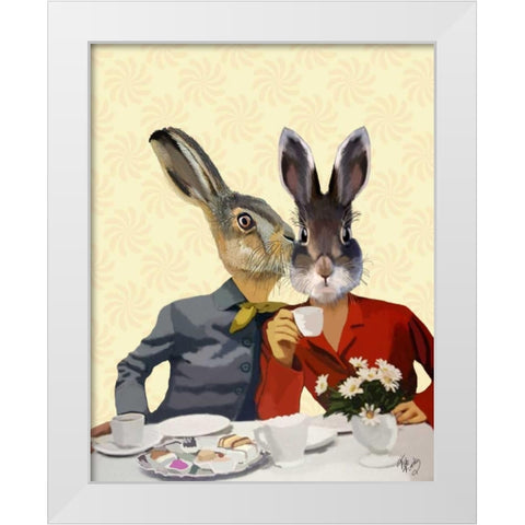Ladies Gossiping White Modern Wood Framed Art Print by Fab Funky