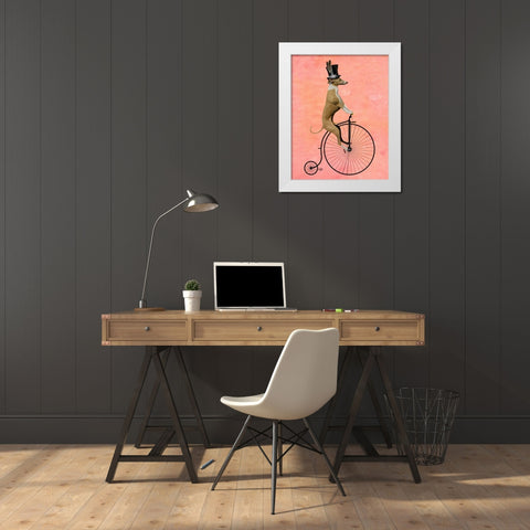 Greyhound on Black Penny Farthing White Modern Wood Framed Art Print by Fab Funky