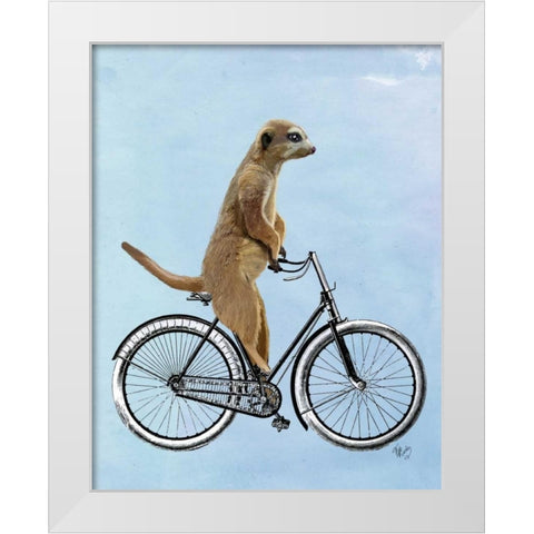 Meerkat on Bicycle White Modern Wood Framed Art Print by Fab Funky
