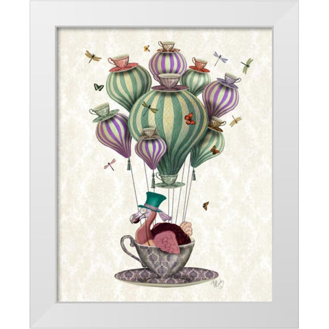 Dodo Balloon with Dragonflies White Modern Wood Framed Art Print by Fab Funky