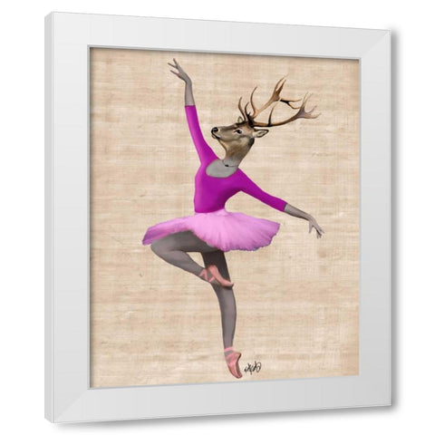 Ballet Deer in Pink White Modern Wood Framed Art Print by Fab Funky