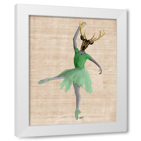 Ballet Deer in Green White Modern Wood Framed Art Print by Fab Funky