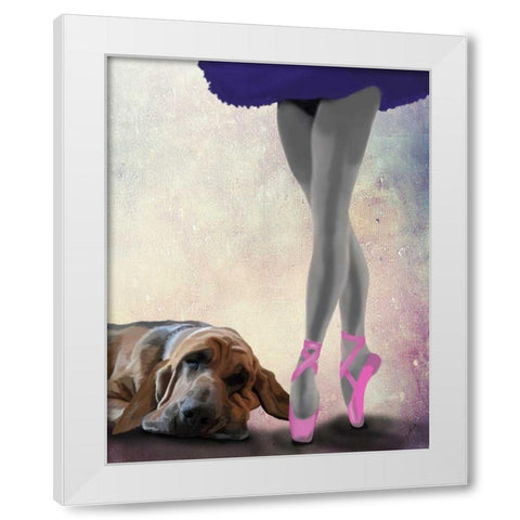 Bloodhound And Ballet Dancer White Modern Wood Framed Art Print by Fab Funky