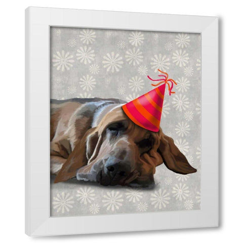 Bloodhound After the Party White Modern Wood Framed Art Print by Fab Funky
