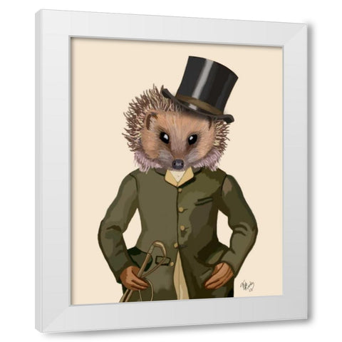Hedgehog Rider Portrait White Modern Wood Framed Art Print by Fab Funky