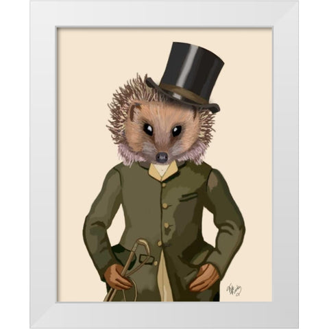 Hedgehog Rider Portrait White Modern Wood Framed Art Print by Fab Funky