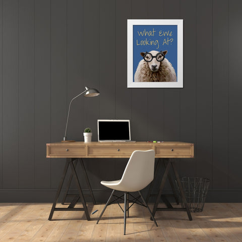What Ewe Looking At Sheep Print White Modern Wood Framed Art Print by Fab Funky