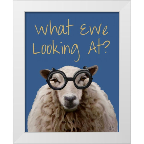 What Ewe Looking At Sheep Print White Modern Wood Framed Art Print by Fab Funky