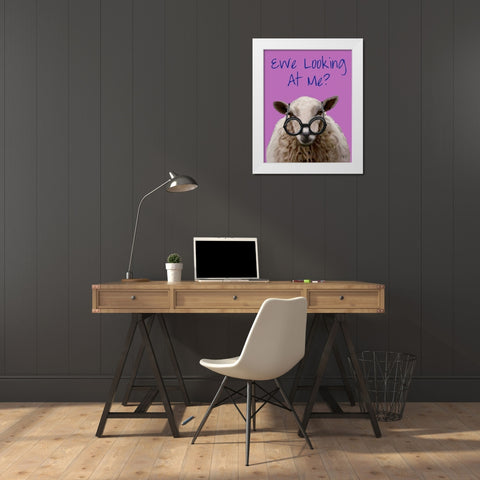 Ewe Looking at Me DeNiro Sheep White Modern Wood Framed Art Print by Fab Funky