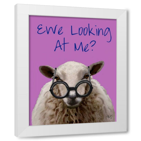 Ewe Looking at Me DeNiro Sheep White Modern Wood Framed Art Print by Fab Funky