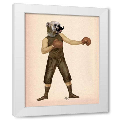 Boxing Bulldog Full White Modern Wood Framed Art Print by Fab Funky