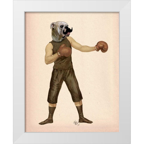 Boxing Bulldog Full White Modern Wood Framed Art Print by Fab Funky