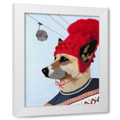 Dog in Ski Sweater White Modern Wood Framed Art Print by Fab Funky