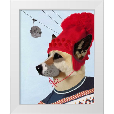 Dog in Ski Sweater White Modern Wood Framed Art Print by Fab Funky