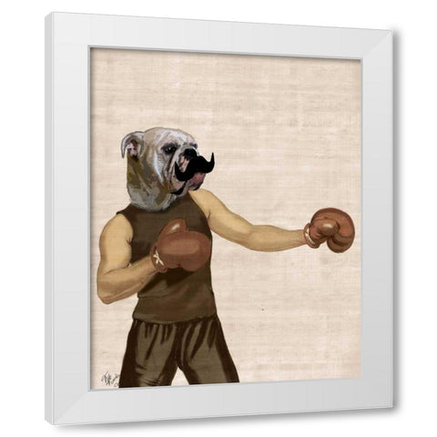 Boxing Bulldog Portrait White Modern Wood Framed Art Print by Fab Funky