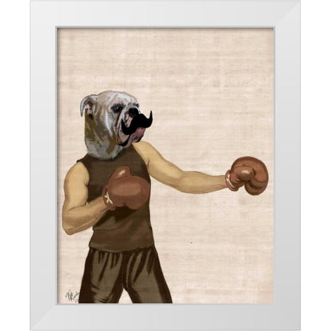 Boxing Bulldog Portrait White Modern Wood Framed Art Print by Fab Funky