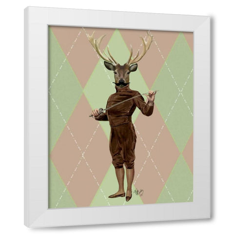 Fencing Deer Full White Modern Wood Framed Art Print by Fab Funky