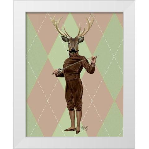 Fencing Deer Full White Modern Wood Framed Art Print by Fab Funky