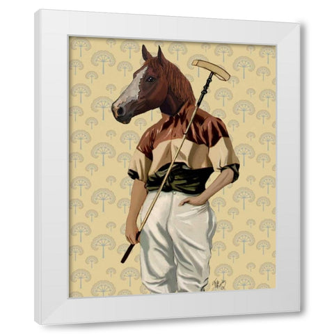 Polo Horse Portrait White Modern Wood Framed Art Print by Fab Funky