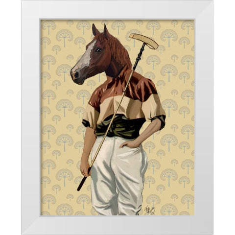 Polo Horse Portrait White Modern Wood Framed Art Print by Fab Funky