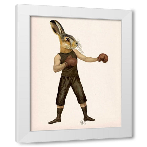 Boxing Hare White Modern Wood Framed Art Print by Fab Funky