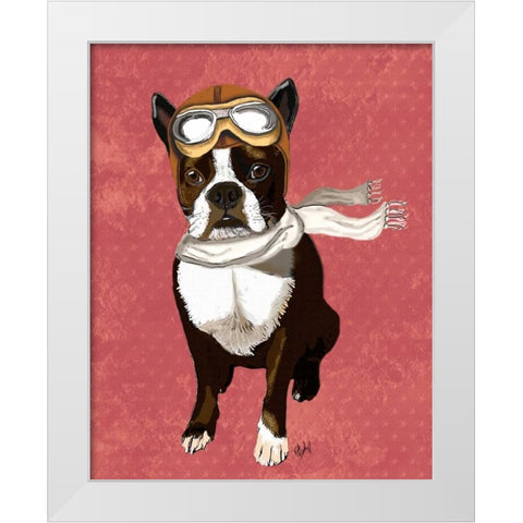 Boston Terrier Flying Ace White Modern Wood Framed Art Print by Fab Funky