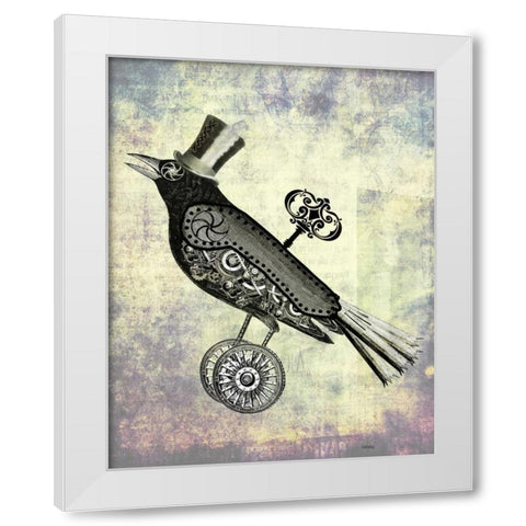Steampunk Crow White Modern Wood Framed Art Print by Fab Funky