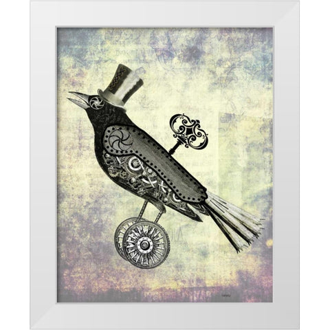 Steampunk Crow White Modern Wood Framed Art Print by Fab Funky
