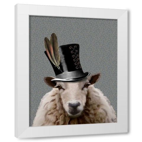Steampunk Sheep White Modern Wood Framed Art Print by Fab Funky