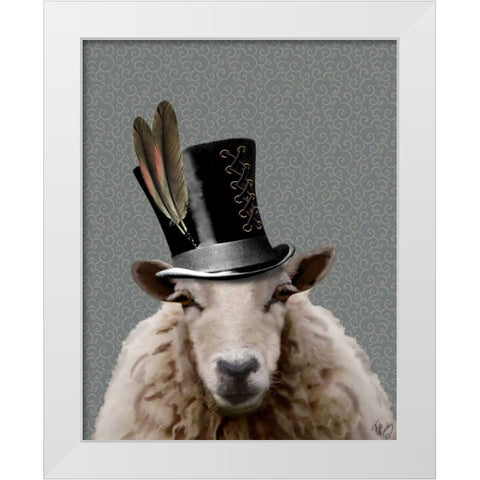 Steampunk Sheep White Modern Wood Framed Art Print by Fab Funky