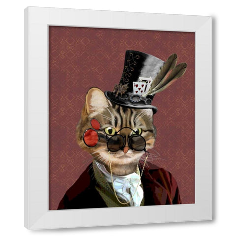 Phileas Feline Steampunk Cat White Modern Wood Framed Art Print by Fab Funky