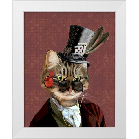 Phileas Feline Steampunk Cat White Modern Wood Framed Art Print by Fab Funky