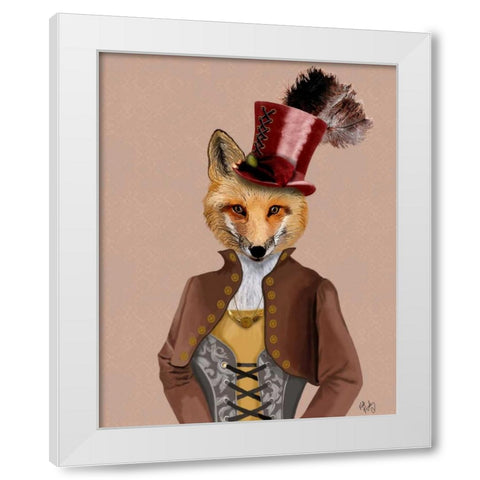 Vivienne Steampunk Fox White Modern Wood Framed Art Print by Fab Funky