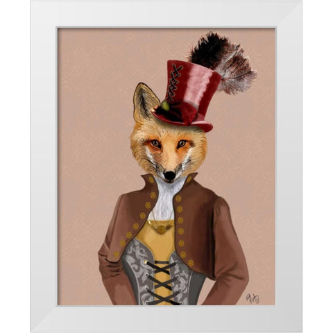 Vivienne Steampunk Fox White Modern Wood Framed Art Print by Fab Funky