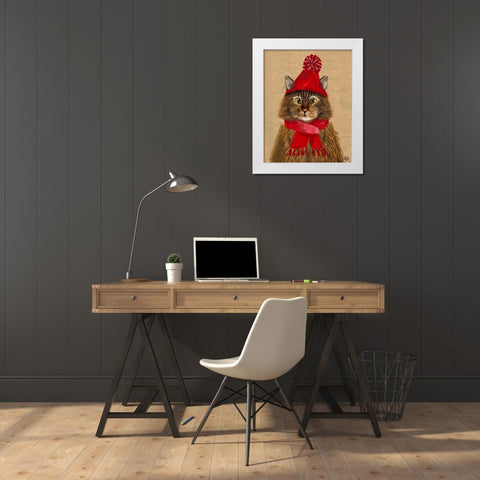 Maine Coon Cat White Modern Wood Framed Art Print by Fab Funky