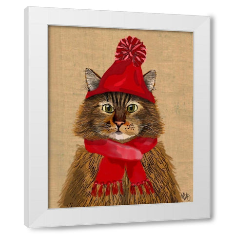 Maine Coon Cat White Modern Wood Framed Art Print by Fab Funky