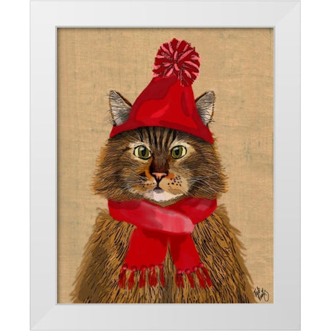 Maine Coon Cat White Modern Wood Framed Art Print by Fab Funky