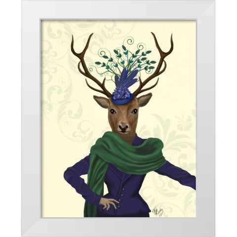 Deer and Fascinator White Modern Wood Framed Art Print by Fab Funky